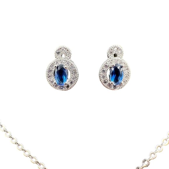 Stauer Angel Eyes Set Necklace & Earrings Stud Silver Tone Blue Vintage Style - Picture 6 of 16